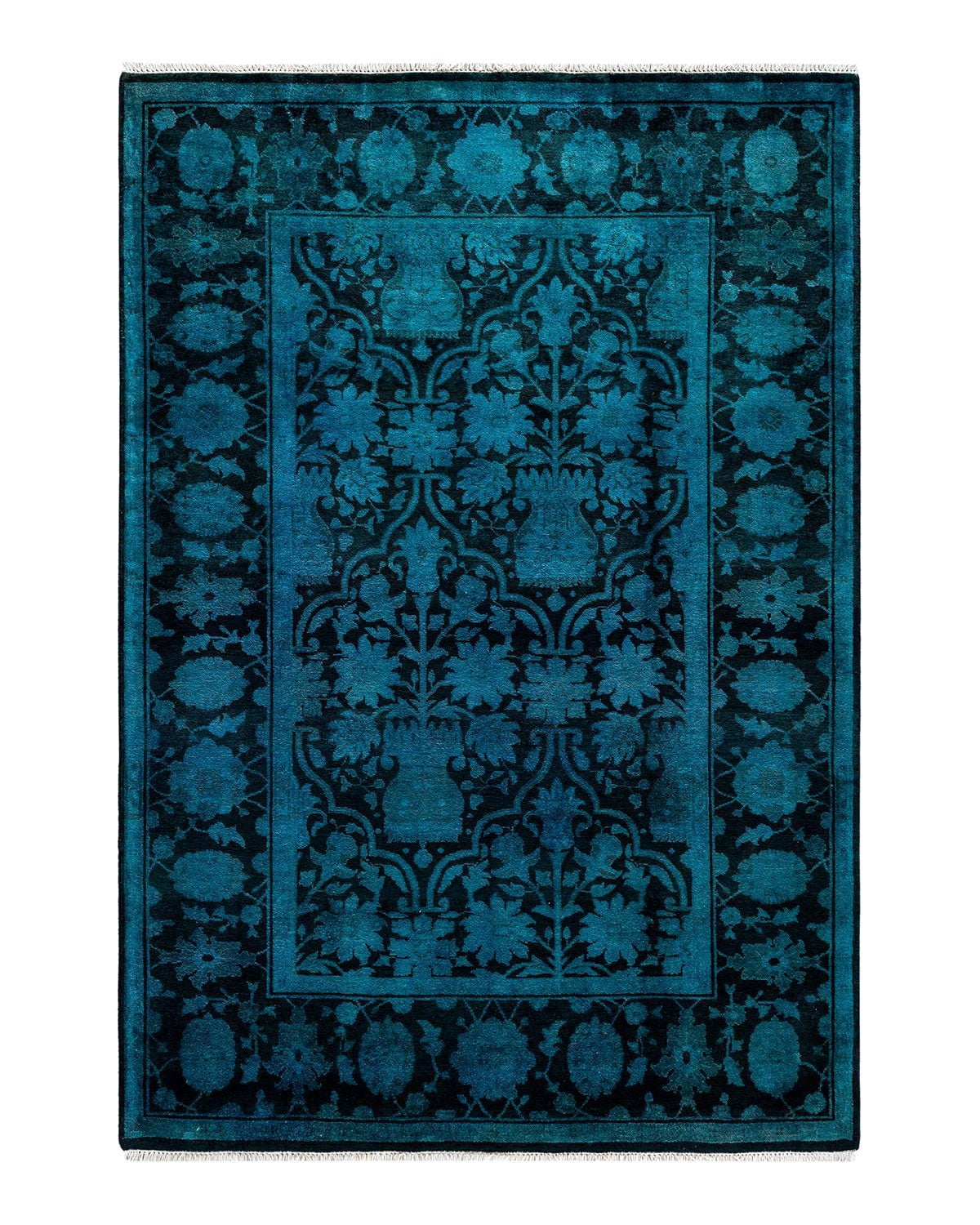 Contemporary Overdyed Wool Hand Knotted Blue Area Rug 4' 2