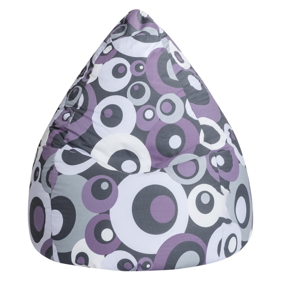 Contemporary Oversized Cotton Bean Bag Chair With Lilac Circle Pattern