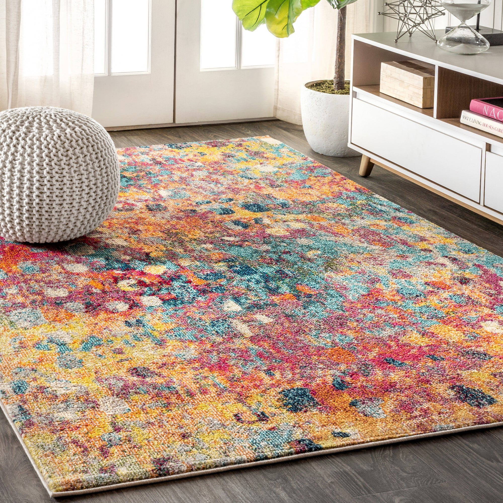 Multi/Yellow Abstract Flat Woven Reversible Area Rug