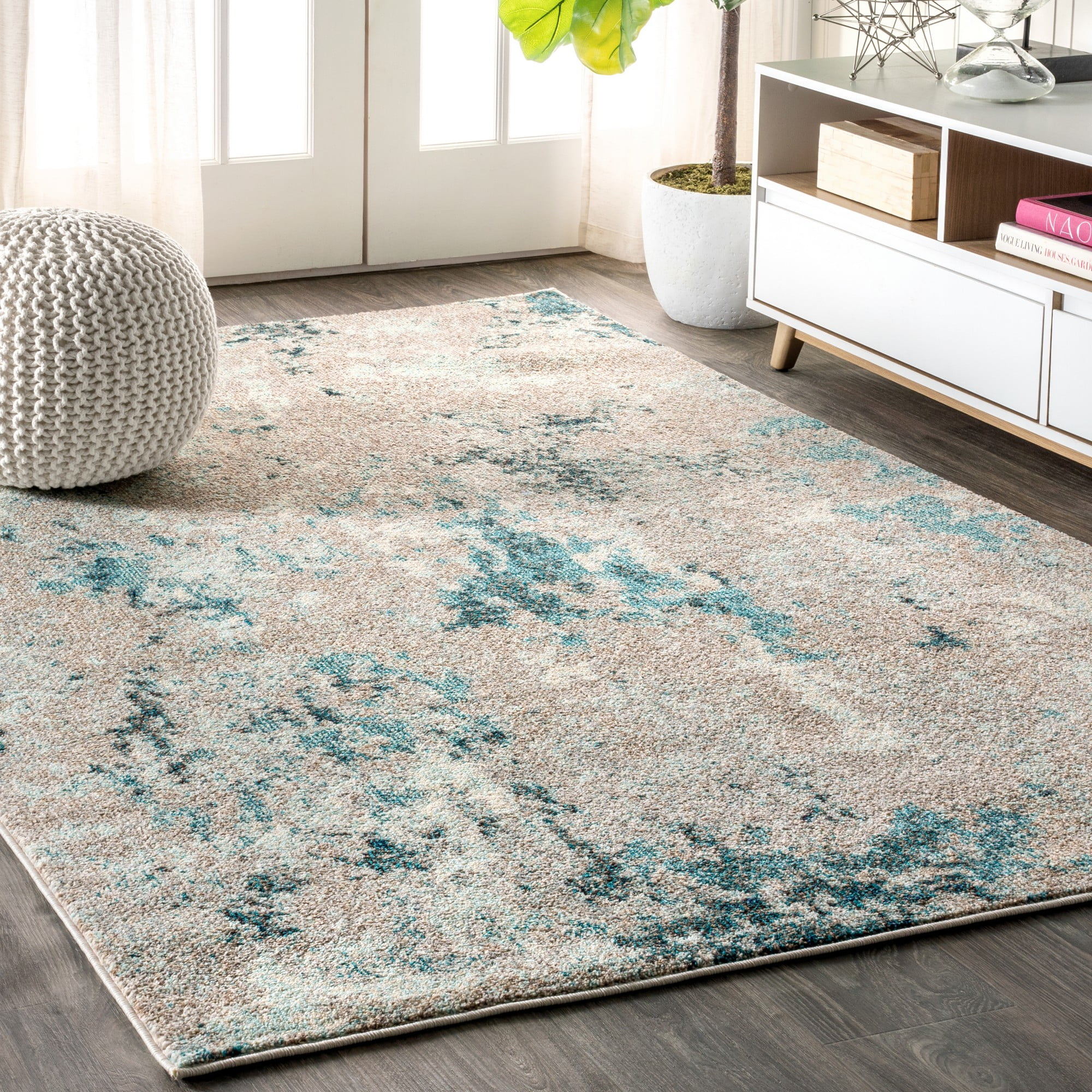 Contemporary Blue and Gray Abstract 5x8 Area Rug