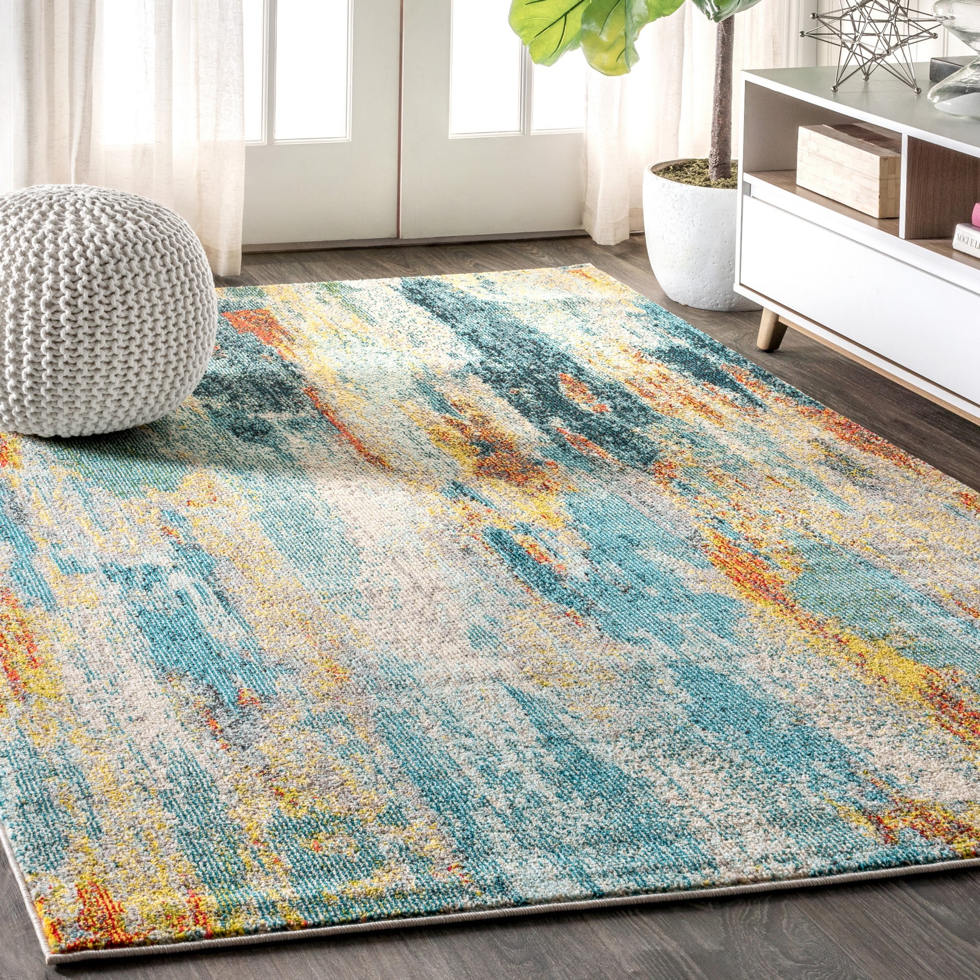 Blue and Cream Abstract Waterfall 3' x 5' Area Rug
