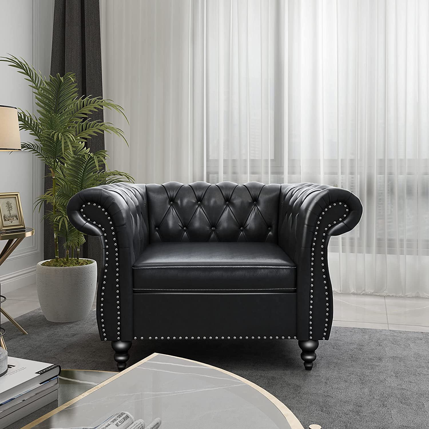 Contemporary PU Chesterfield Chairs, Chesterfield Faux Leather Club