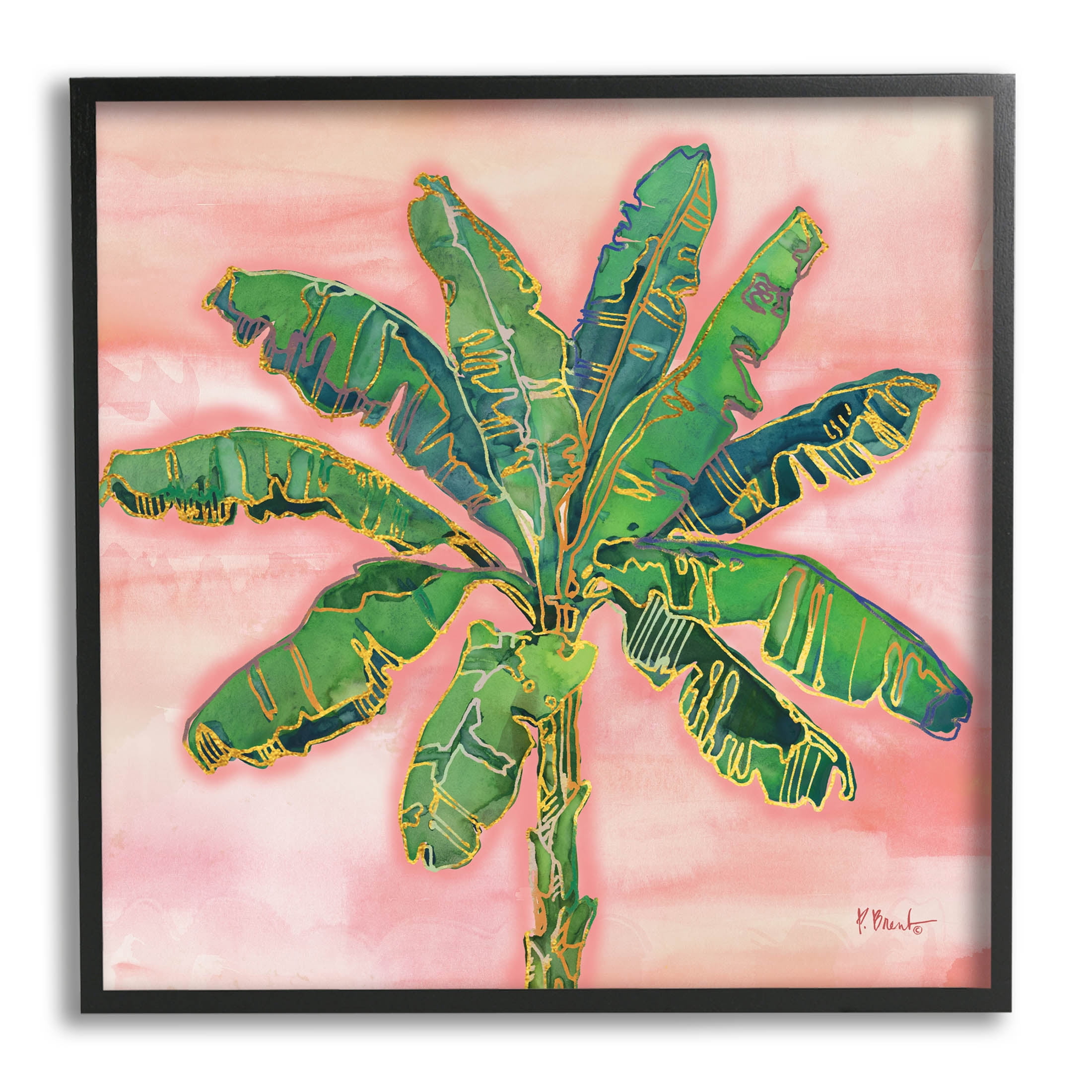 Contemporary Palm Tree Leaves Botanical & Floral Graphic Art Black Framed Art Print Wall Art