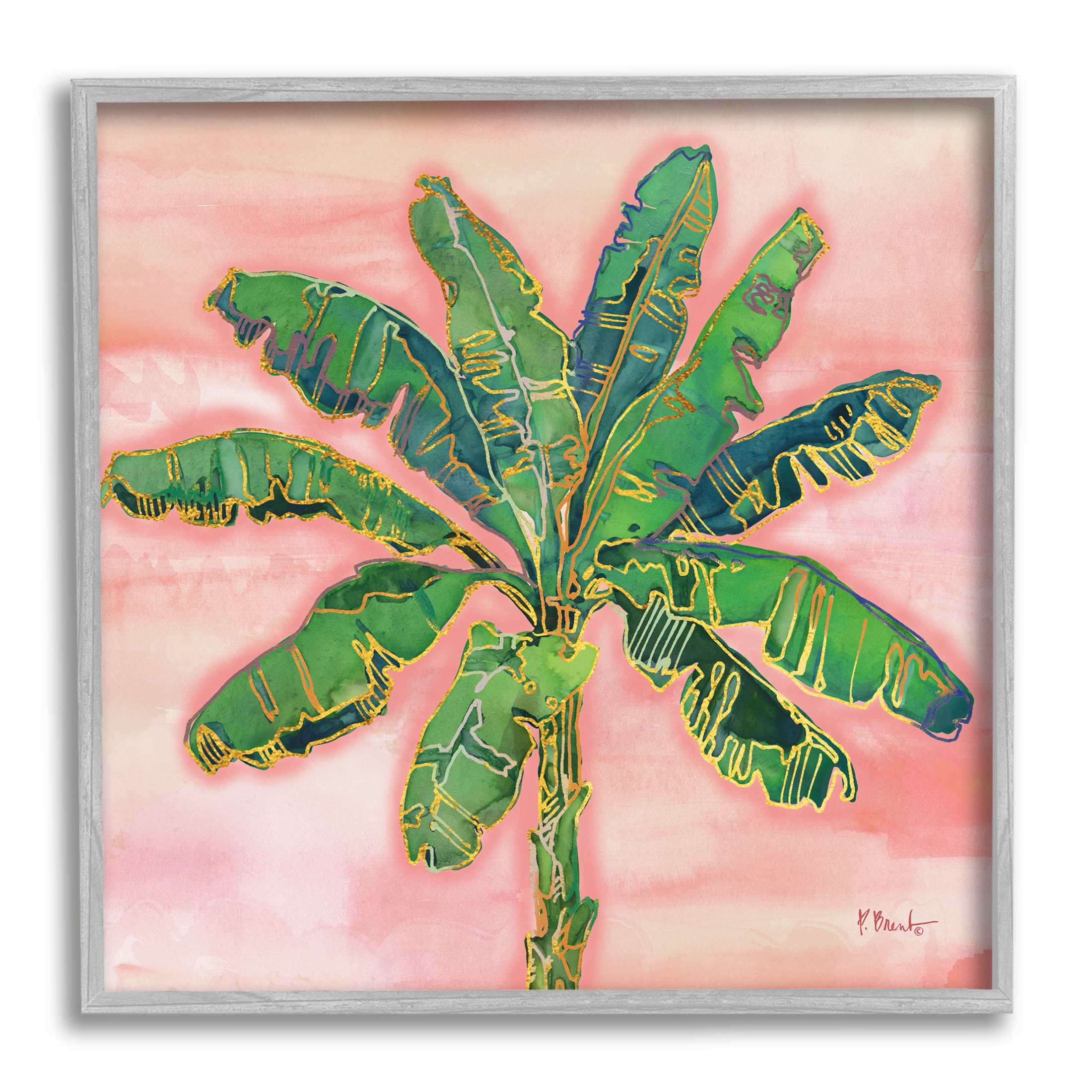 Contemporary Palm Tree Leaves Botanical & Floral Graphic Art Gray Framed Art Print Wall Art