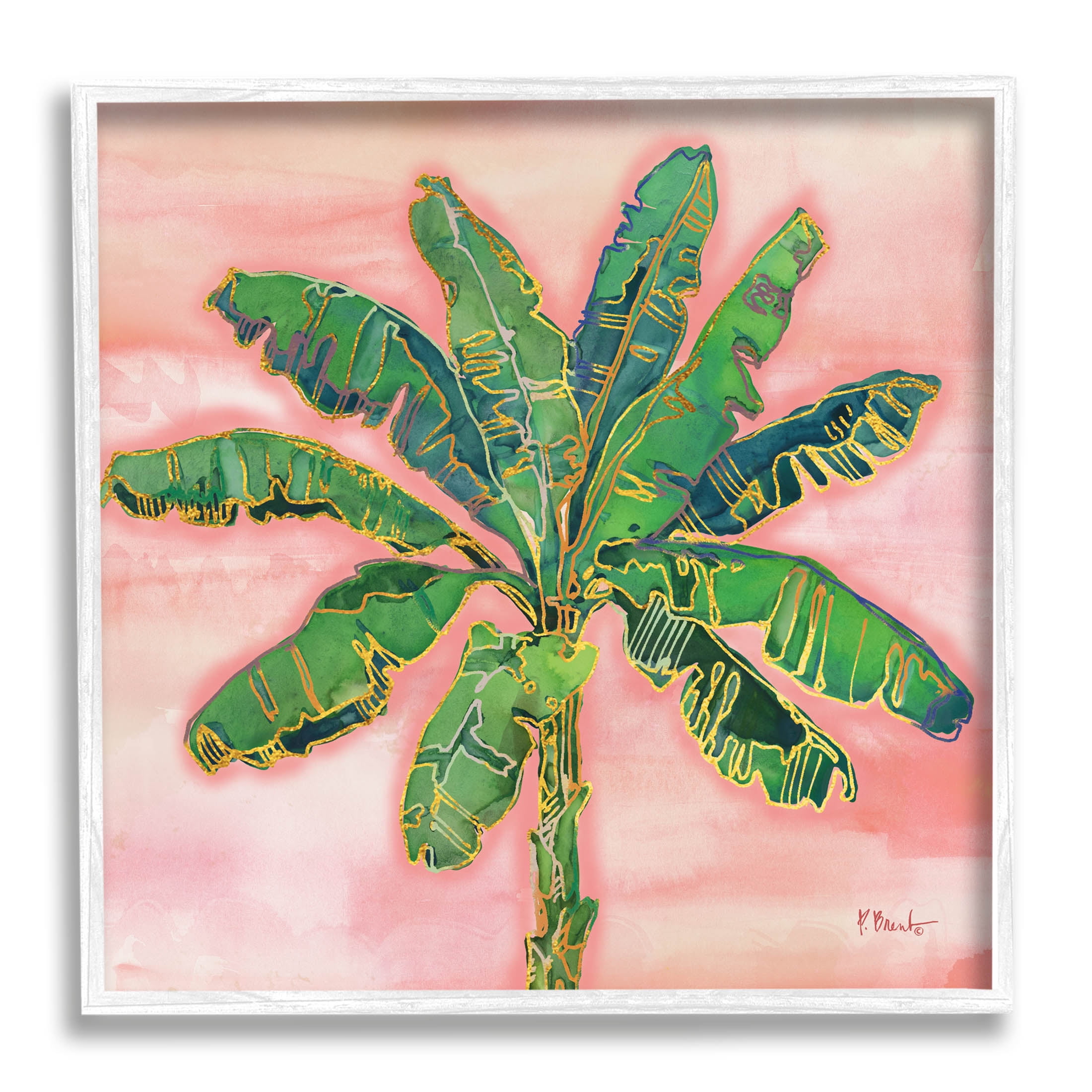 Contemporary Palm Tree Leaves Botanical & Floral Graphic Art White Framed Art Print Wall Art