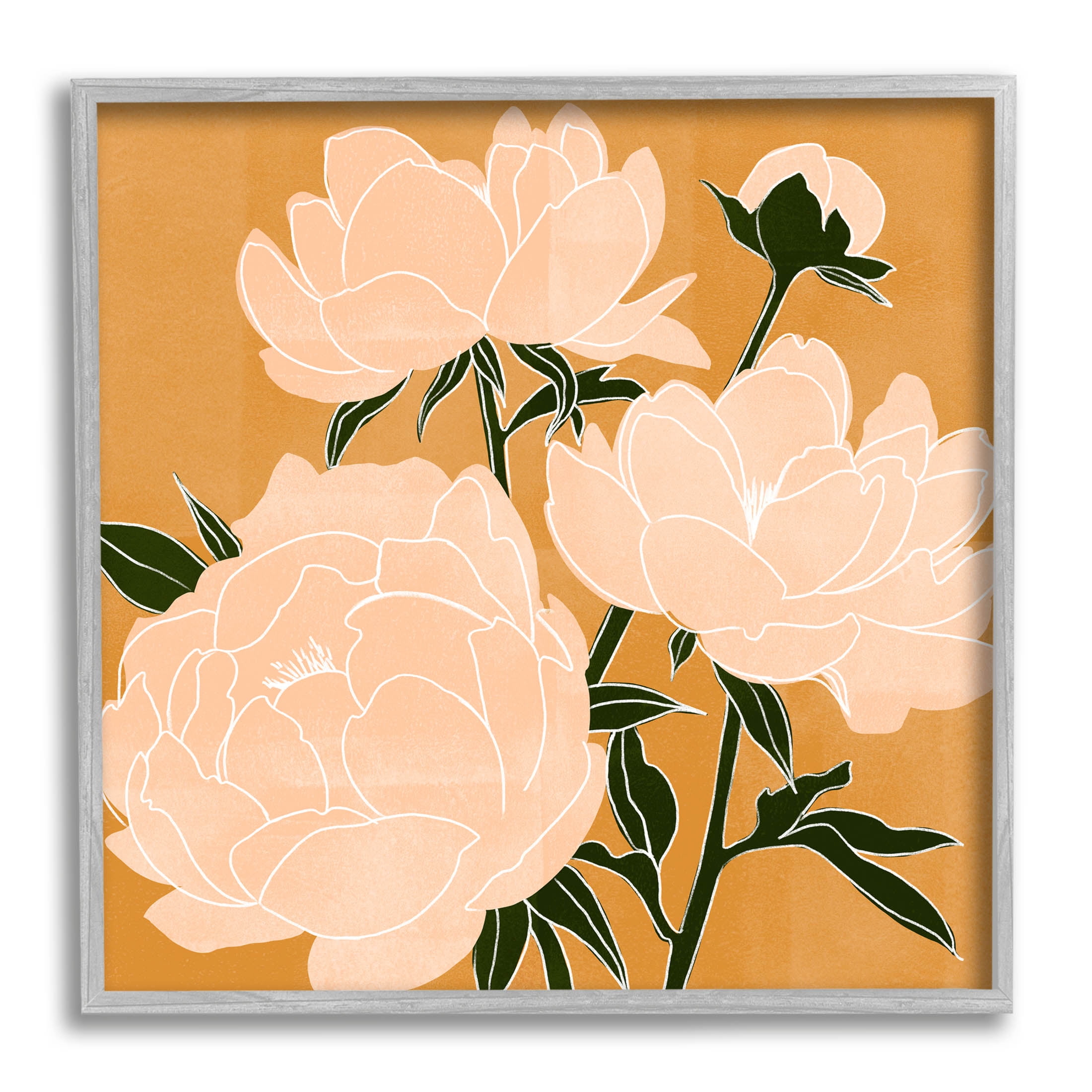 Contemporary Peony Blooms Botanical & Floral Graphic Art Gray Framed Art Print Wall Art
