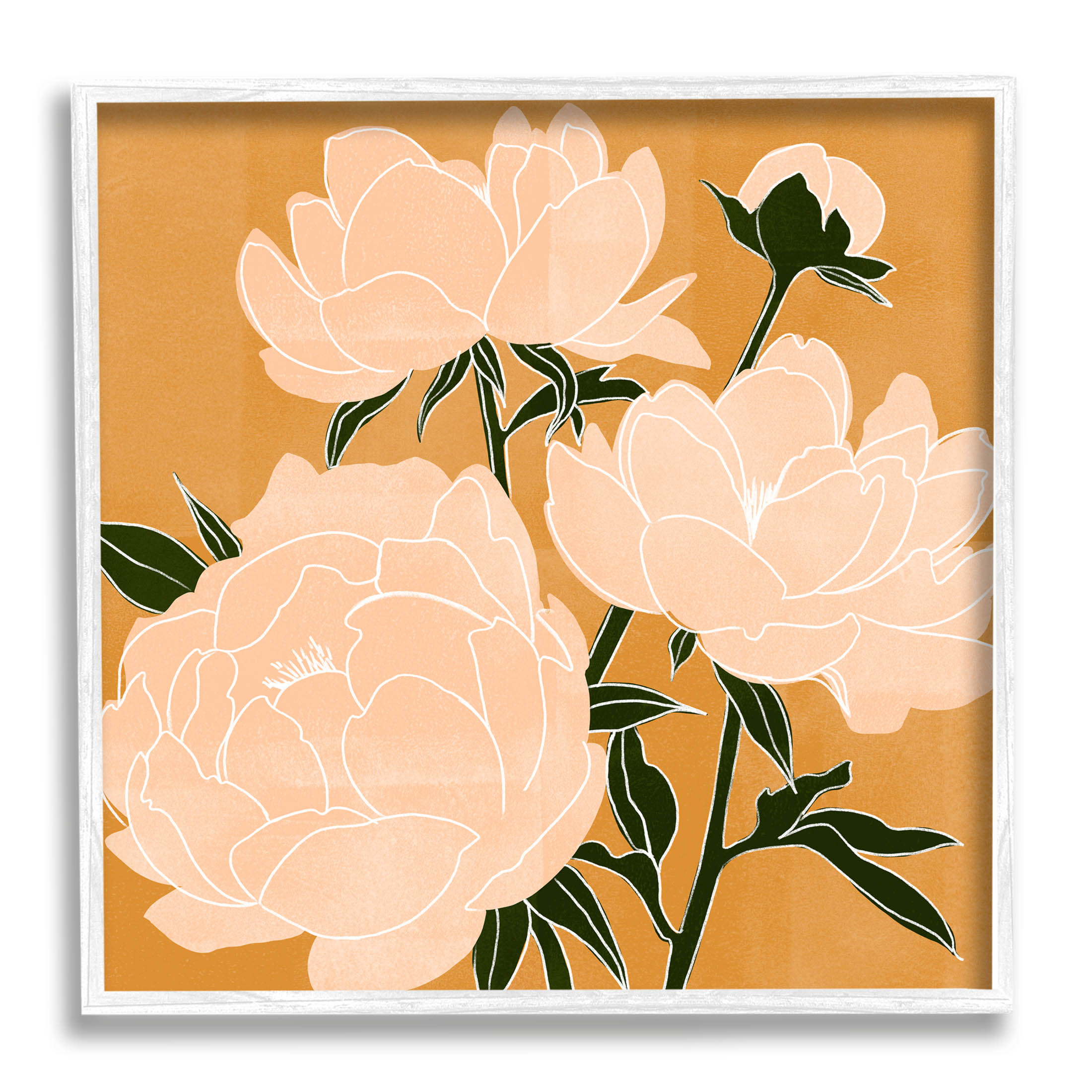 Contemporary Peony Blooms Botanical & Floral Graphic Art White Framed Art Print Wall Art
