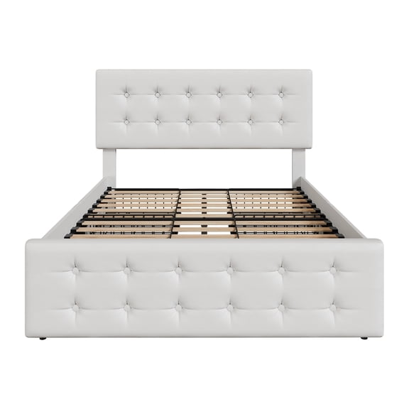 Contemporary Platform Bed Frame with 4 Storage Drawers – Adjustable Headboard, Button Tufted, 1,000 lbs – King Size – Black/Dark Grey