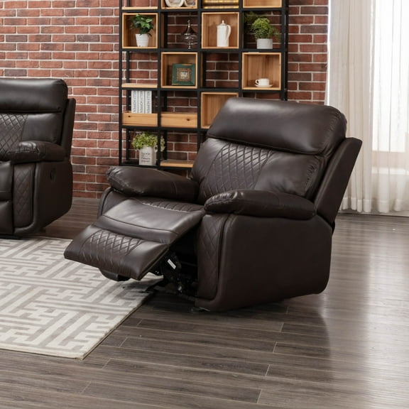 Contemporary Plush Faux Leather Upholstered Living Room Reclining Chair, Brown