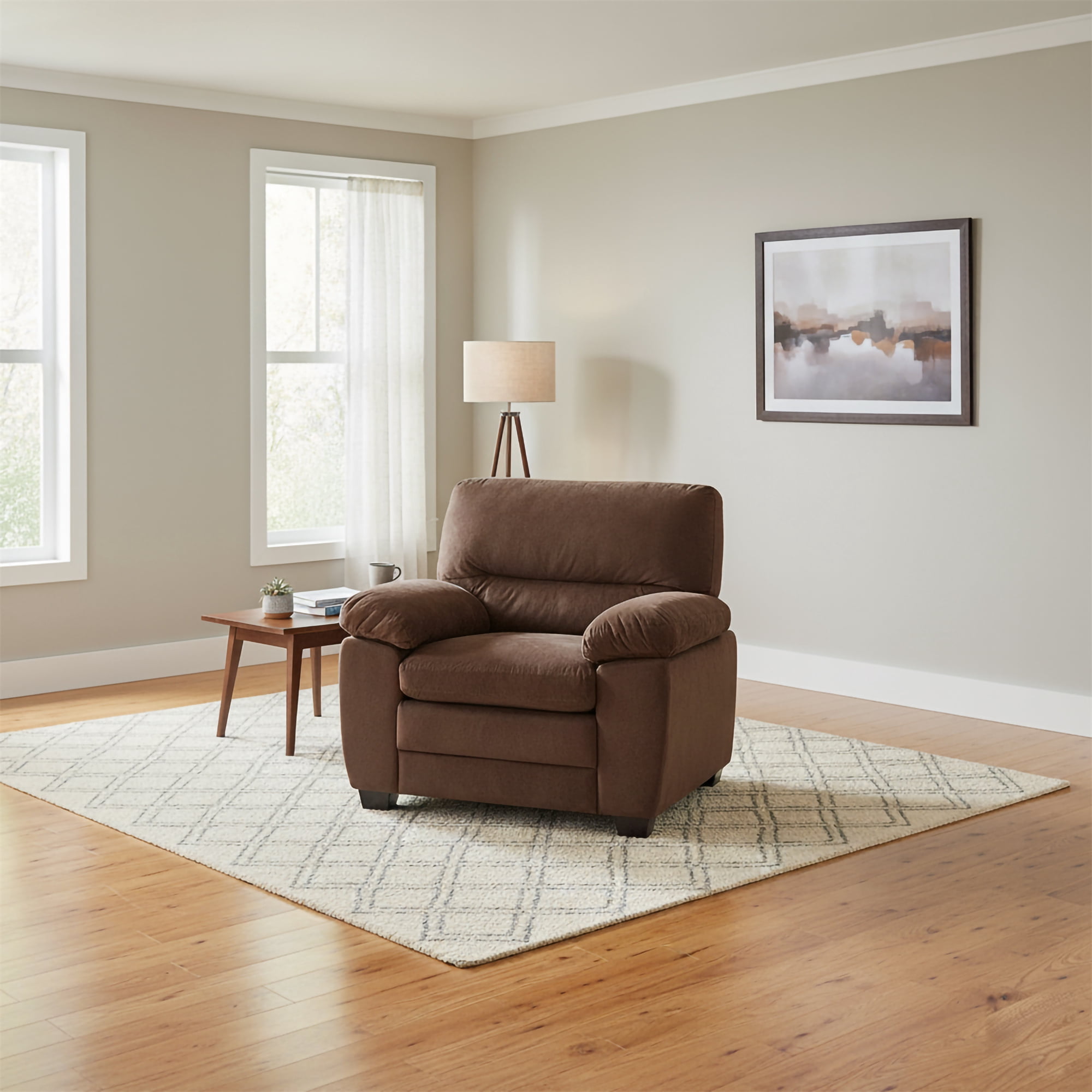 Contemporary Plush Velvet-Like Upholstered Living Room Reclining Chair, Brown