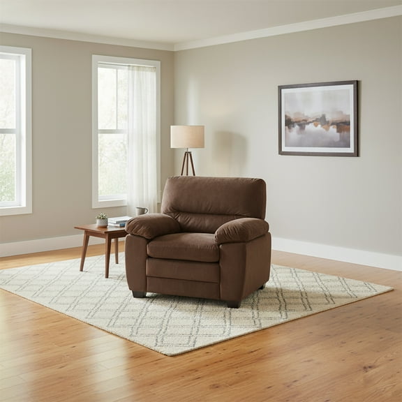 Contemporary Plush Velvet-Like Upholstered Living Room Reclining Chair, Brown