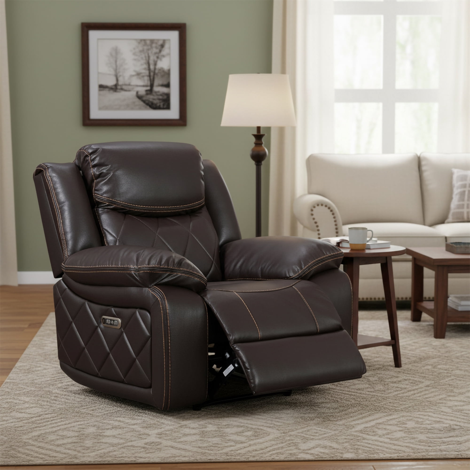 Contemporary Plush Velvet-Like Upholstered Power Reclining Chair, Black