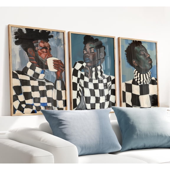 Contemporary Portrait Triptych Wall Art : Fashion Illustration Series Home Decor Office Wall Art Set 3