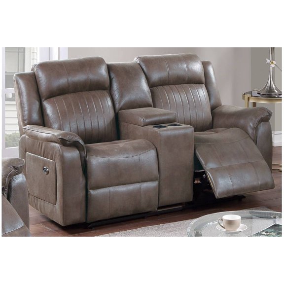 Contemporary Power Motion Loveseat w Console 1pc Couch Living Room Furniture Dark Coffee Breathable Leatherette