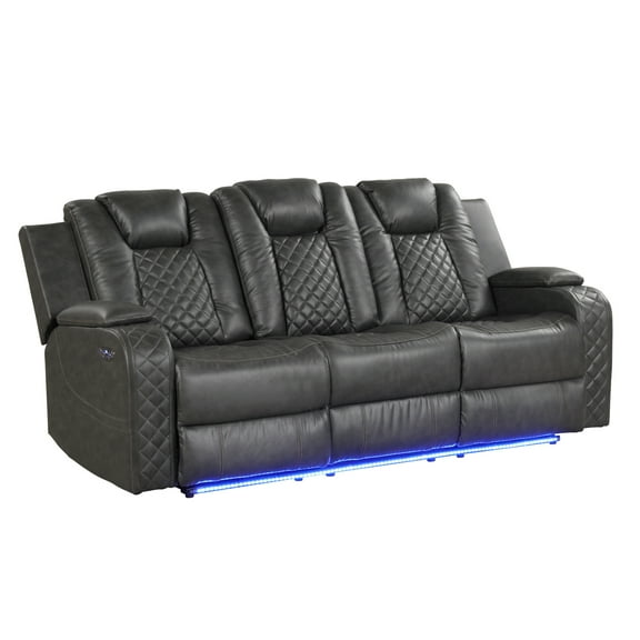 Contemporary Power Reclining In Black Faux Leather With Soft Back And Ambient & Medium Seat