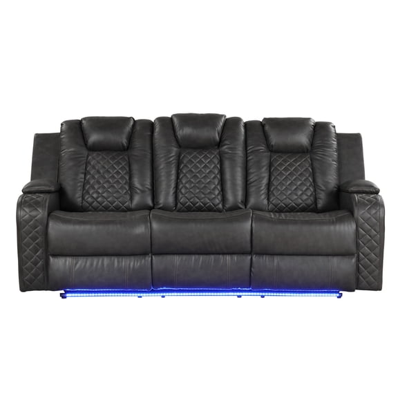 Contemporary Power Sofa | Adjustable Headrest and Pebbled Leather | Modern Ambiance and Comfortable Seating
