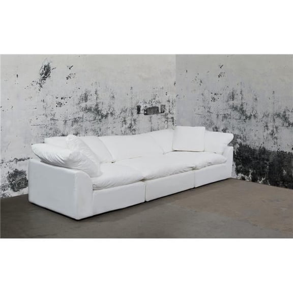 Contemporary Puff Collection 3PC Slipcovered Modular Sectional Sofa  -  Performance Fabric Washable Water-Resistant Stain-Proof  -  132 in.  Deep-Seating Down-Filled Couch  -  White