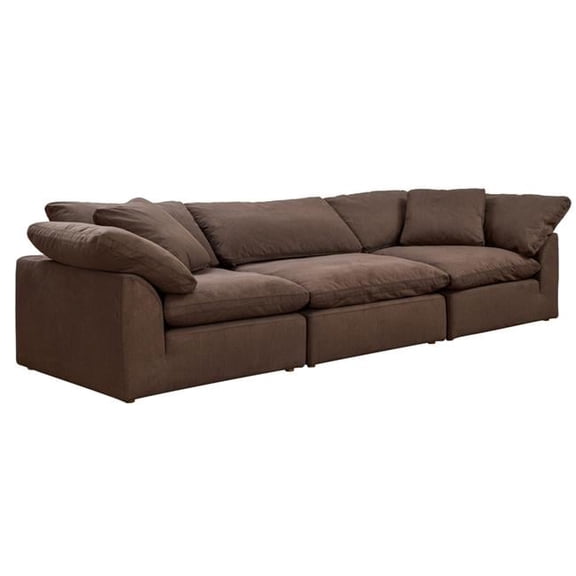 Contemporary Puff Collection 3PC Slipcovered Modular Sectional Sofa - Performance Fabric Washable Water-Resistant Stain-Proof - 132 in. Deep-Seating Down-Filled Couch - Brown