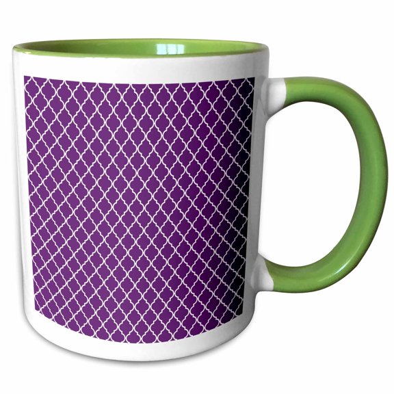 3drose, Contemporary Purple and White Moroccan Quatrefoil Pattern, 11oz Two-tone Green Mug