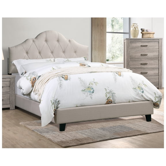 Contemporary Queen Adjustable HB Light Brown Polyfiber Tufted Bed, Box Spring Not Required