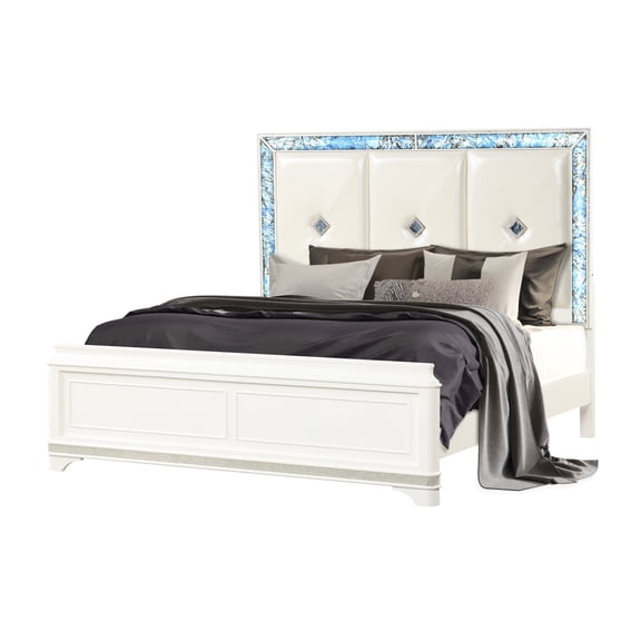 Contemporary Queen Bed Featuring Solid Wood And Led Lighting Modern With Faux Leather Upholstery Illumination