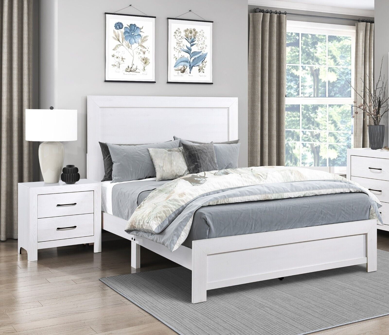 Contemporary Queen Bed and Two Nightstands Set 3pc Bedroom Furniture ...