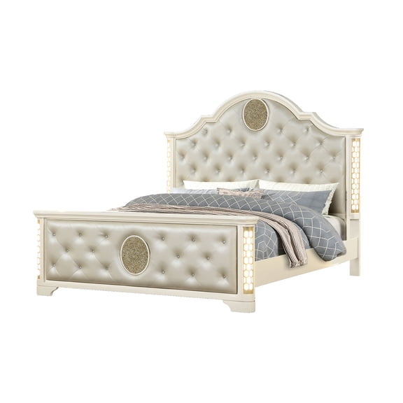 Contemporary Queen Bed with LED Lights & Crystal Tufting / A Stylish Bedroom Addition