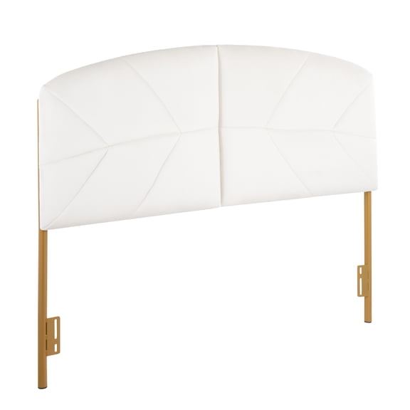 Contemporary Queen Headboard in Gold Steel and Cream Velvet