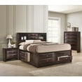 thumbnail image 1 of Contemporary Queen Size 3pc Bedroom Set Storage Bed Chest Nightstand Brown Cherry Finish Solid Wood Furniture, 1 of 7