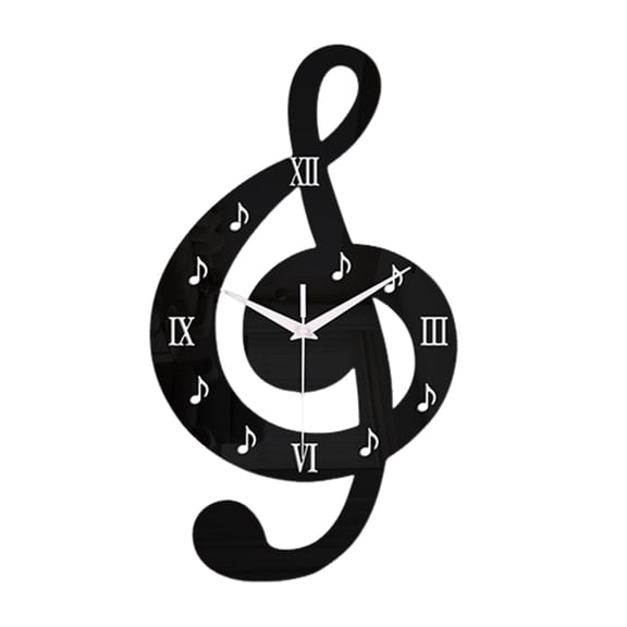 Contemporary Quiet Movements Acrylic Wall Clock Clear Roman Numerals Display Decorative Musical Note Shape Clock