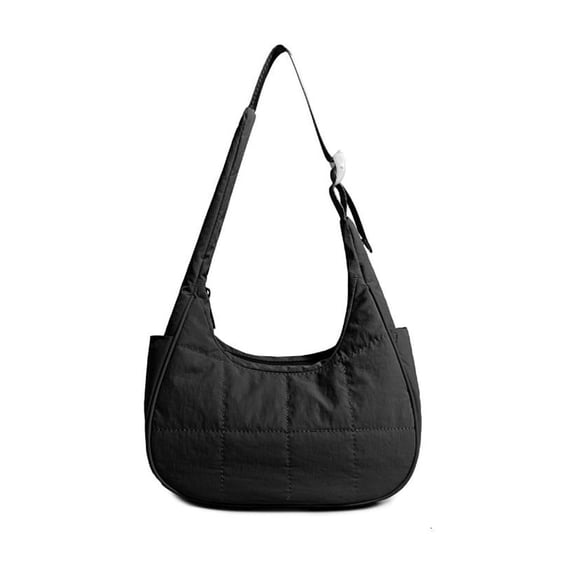Contemporary Quilted Purse for Women Nylon Shoulder Purses Puffer Moon Shoulder Bag with Adjustable Strap
