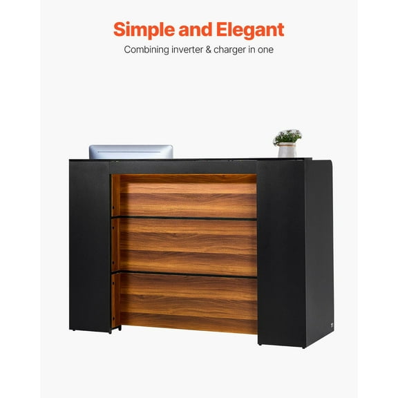 Contemporary Receptionist Desk, 62-Inch Rectangular Checkout Counter with LED Lights, for Salon, Office & Retail Spaces