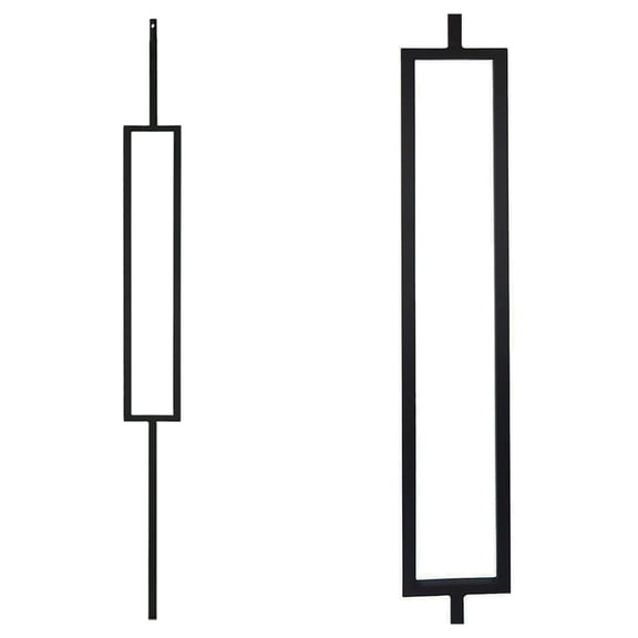 Contemporary Rectangle Stair Wrought Iron Balusters (Contractor 10-Pack) Modern Hollow Metal Railing Spindles (Real Black not Matte)