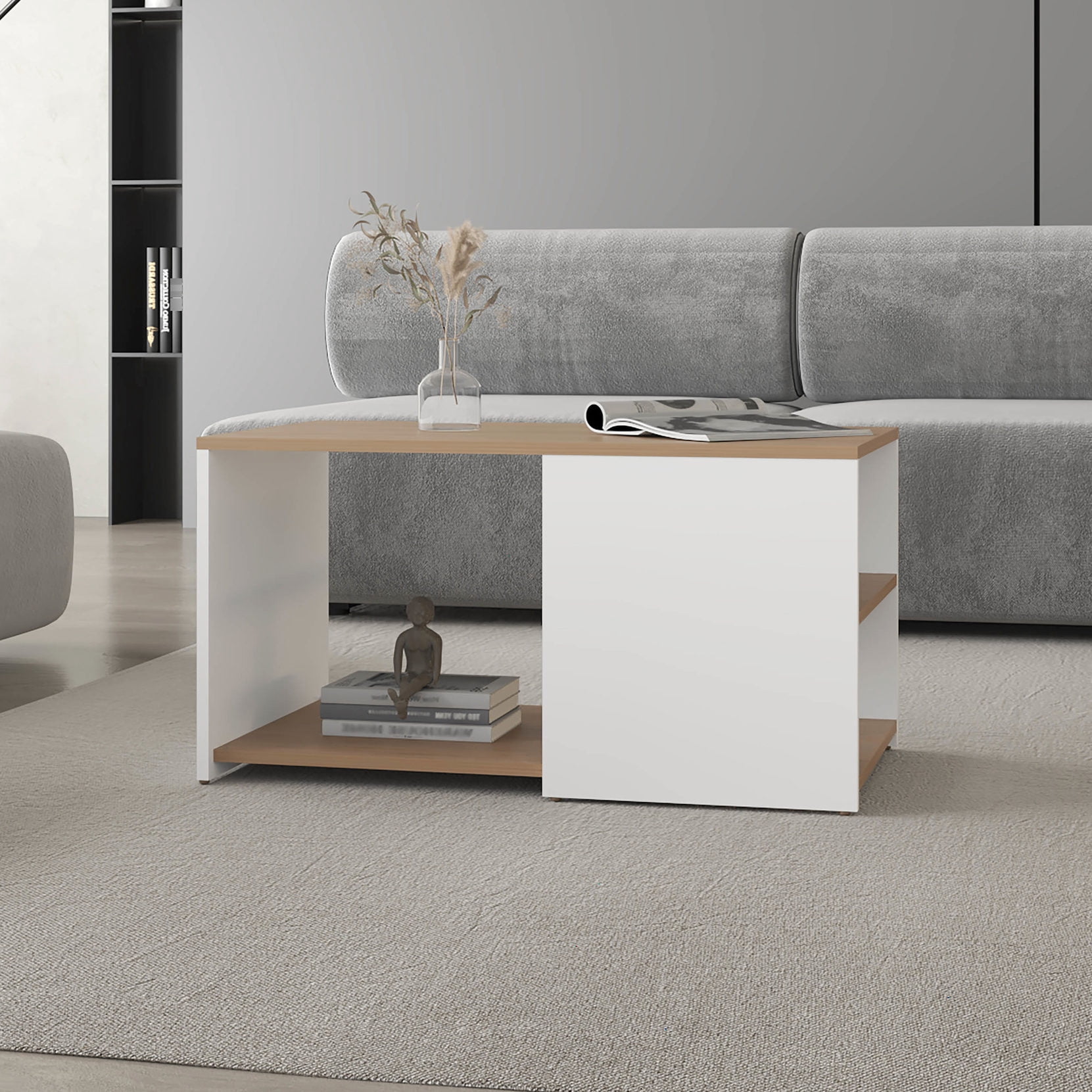 Portable Rectugaler Table Contemporary Rectangular Coffee Table / Provides Storage for Books in ...