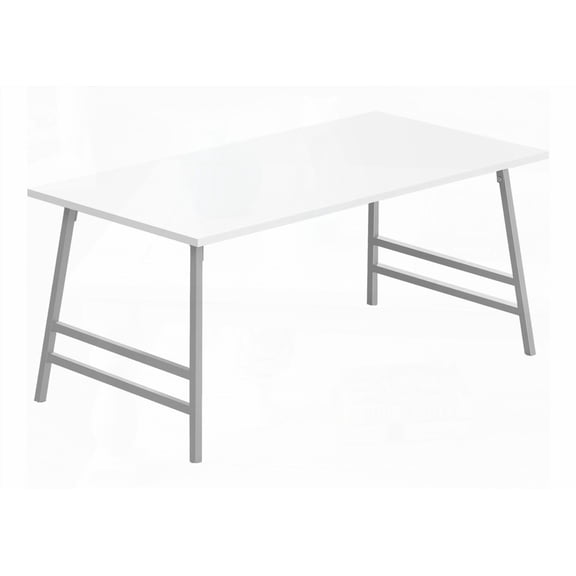 Contemporary Rectangular Coffee Table with White Laminate & Grey Metal, 40"l for Living Room