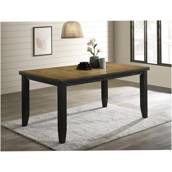 Contemporary Rectangular Dining Table with Extension Leaf, Charcoal Finish, Solid Wood Construction for Dining Room