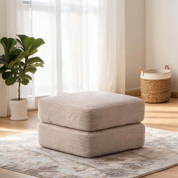 Contemporary Rectangular Modular Ottoman, Fabric Upholstered Camel DIY Extra Seating Component for Indoor Living Spaces