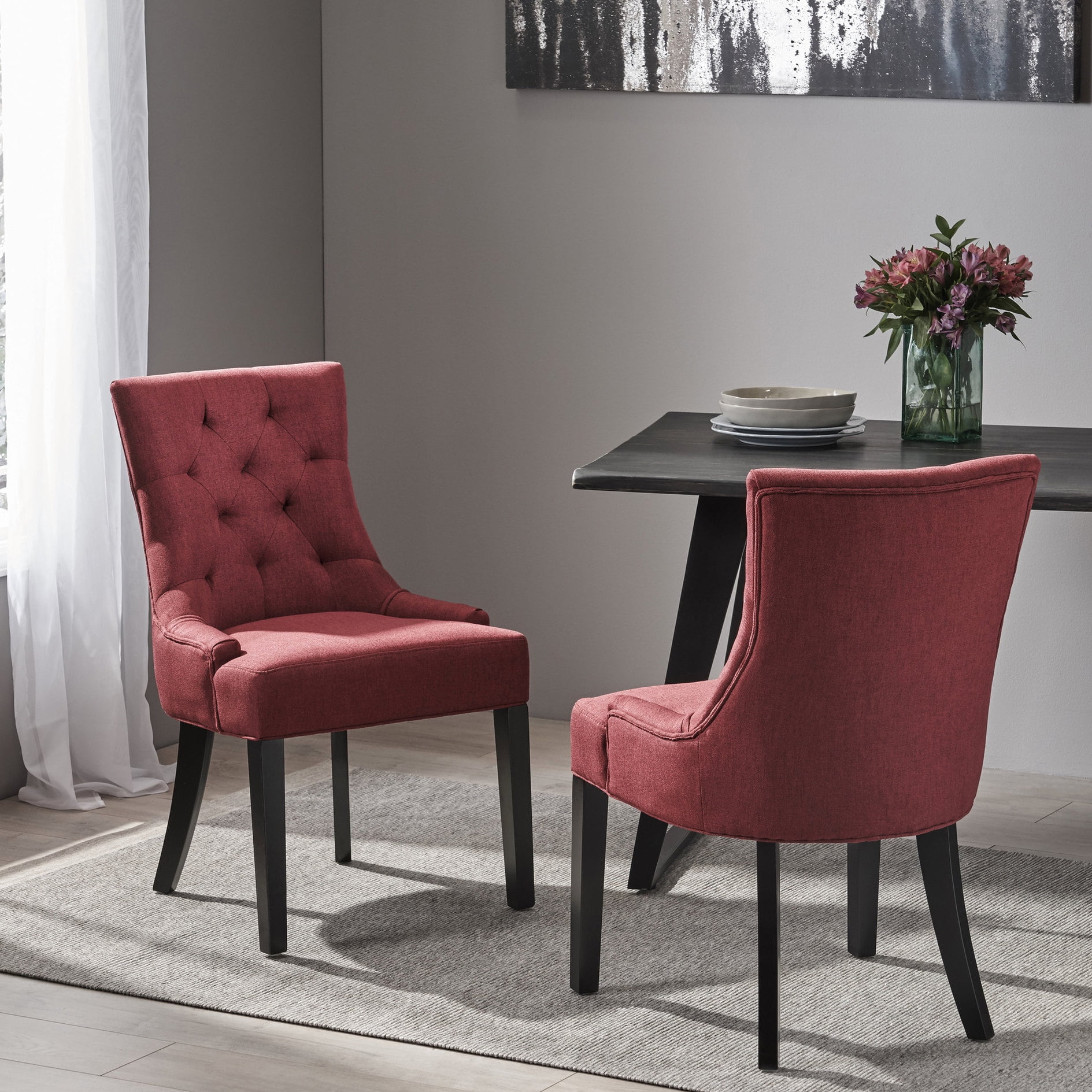 Contemporary Red Dining Chairs (Set of 2) Buttonless Tufted Backrest — free download