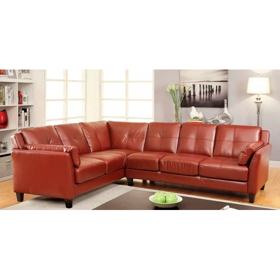 Contemporary Red Leatherette Sectional Sofa Button Tufted Cushion Tufted Couch Living Room Chaise