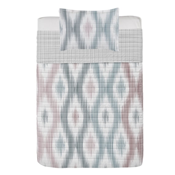 Contemporary Reversible Bedspread Set, Sketchy Hand Drawn Abstract Chain Like Design Pastel Colored Geometric, Pillow Shams & Comforter Microfiber Bedding Set, 3 Sizes, Dried Rose, by Ambesonne