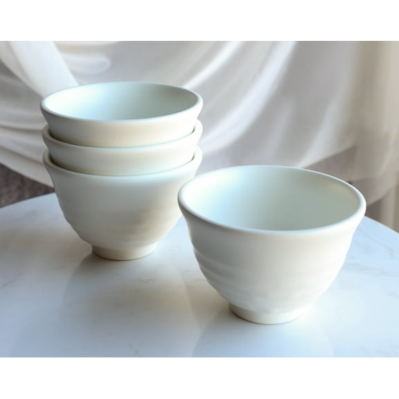 Contemporary Ridged Matte White Jade Melamine Rice Soup Dessert Bowls Pack Of 6