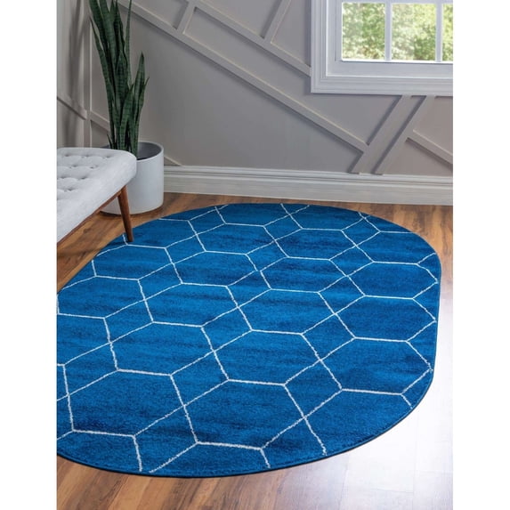 Contemporary Rosilan Collection Area Rug 4'x6' Oval - Navy Blue