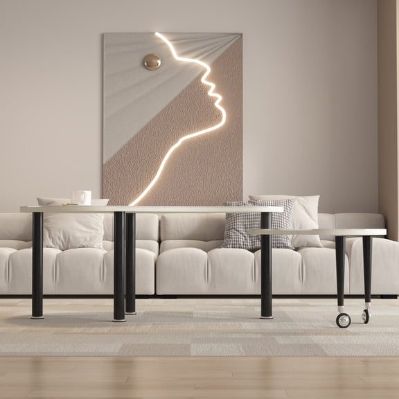 Contemporary Rotatable Cocktail Table with Solid Rubber Wood Legs, 360 Degr