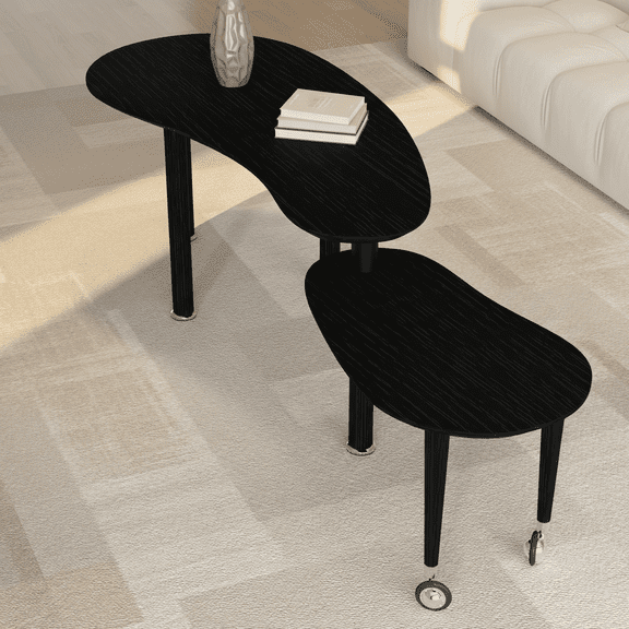 Contemporary Rotatable Cocktail Table with Solid Rubber Wood Legs – 360° Rotating Coffee Table for Living Room, Bedroom & Dining Room, Black