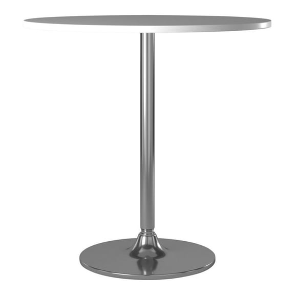 Contemporary Round 35.5" Wood Dining Table with Pedestal Base in White/Chrome