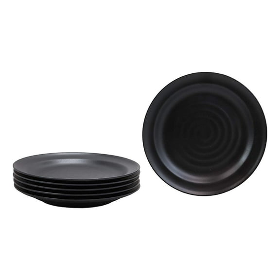 Contemporary Round 9.75"D Matte Black Jade Melamine Large Dinner Plates Set 6