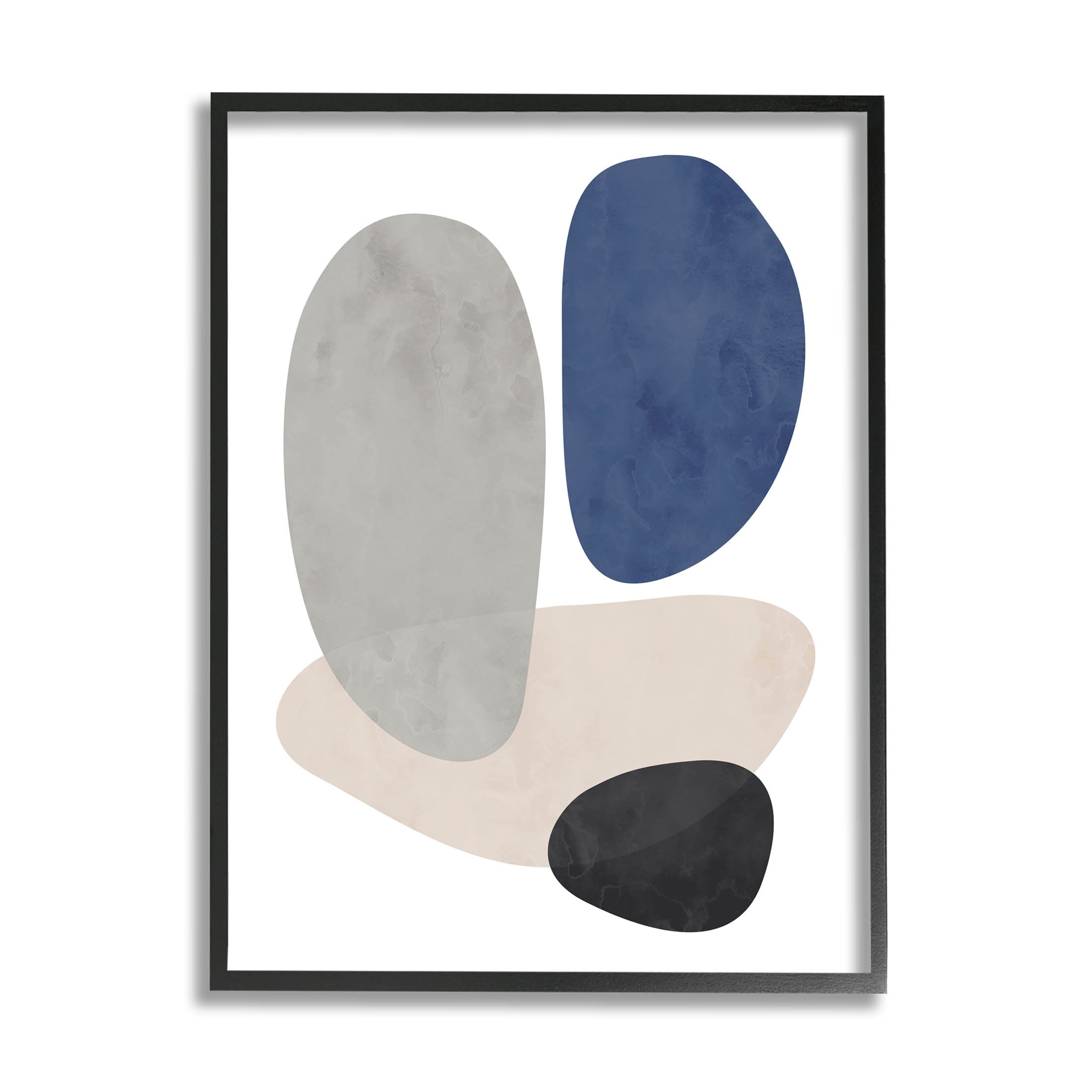 Contemporary Round Blue Accent Abstract Graphic Art Black Framed Art Print Wall Art