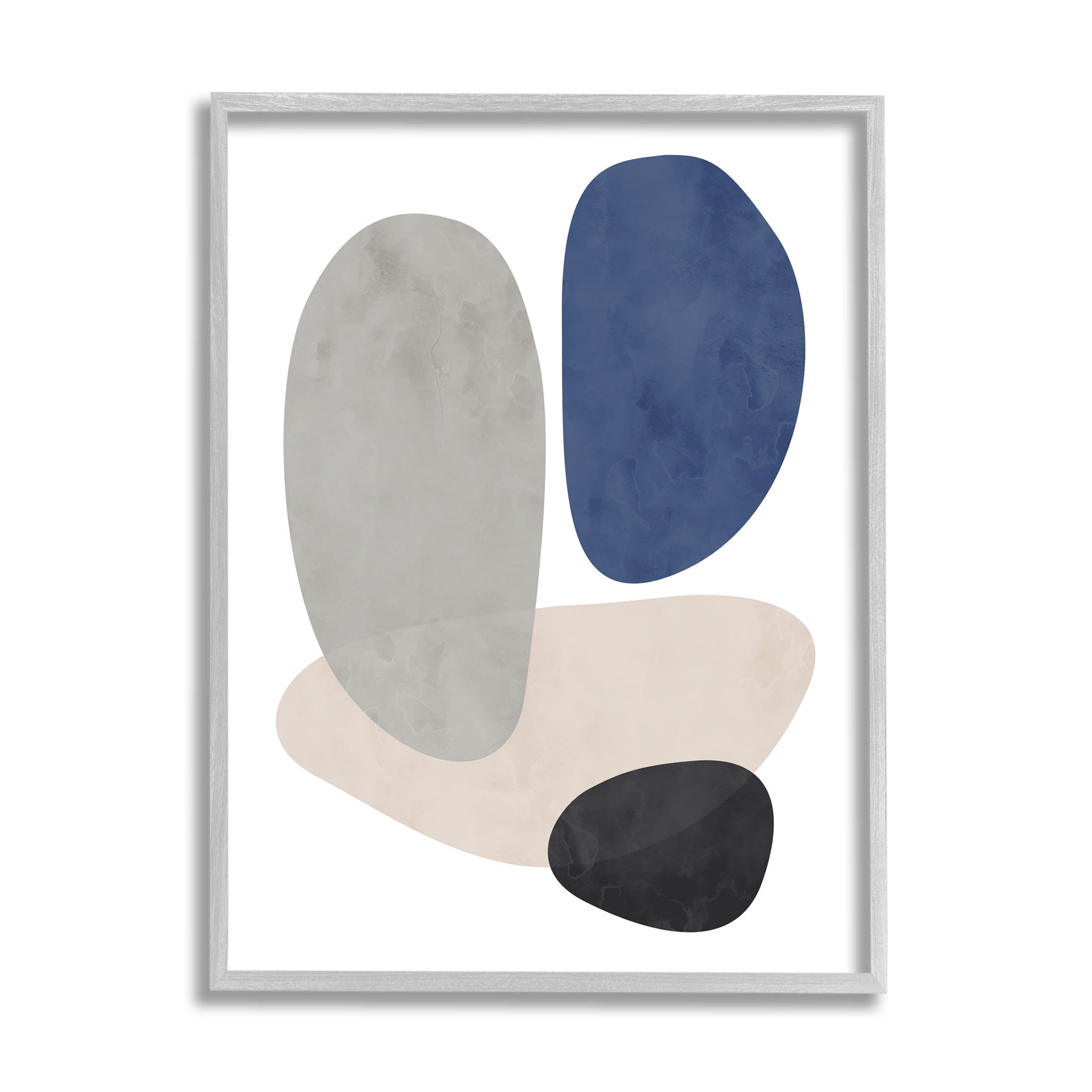 Contemporary Round Blue Accent Abstract Graphic Art Gray Framed Art Print Wall Art