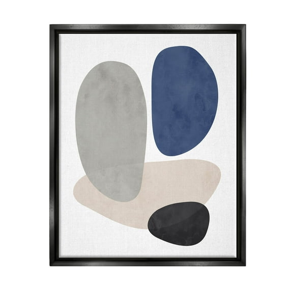 Contemporary Round Blue Accent Abstract Graphic Art Jet Black Framed Art Print Wall Art