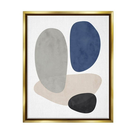Contemporary Round Blue Accent Abstract Graphic Art Metallic Gold Framed Art Print Wall Art